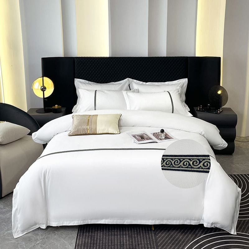 Калъф за завивка за хотелско спално бельо - сатен на ивици, полиестер, поръчково производство