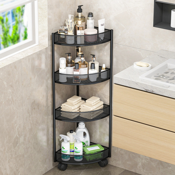 Dulap de depozitare triunghiular pentru baie, podea, din fier, cu 4 rafturi