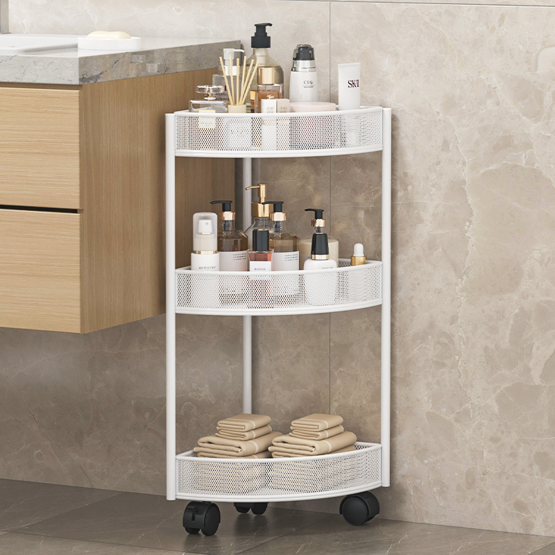 Dulap de depozitare triunghiular pentru baie, podea, din fier, cu 4 rafturi