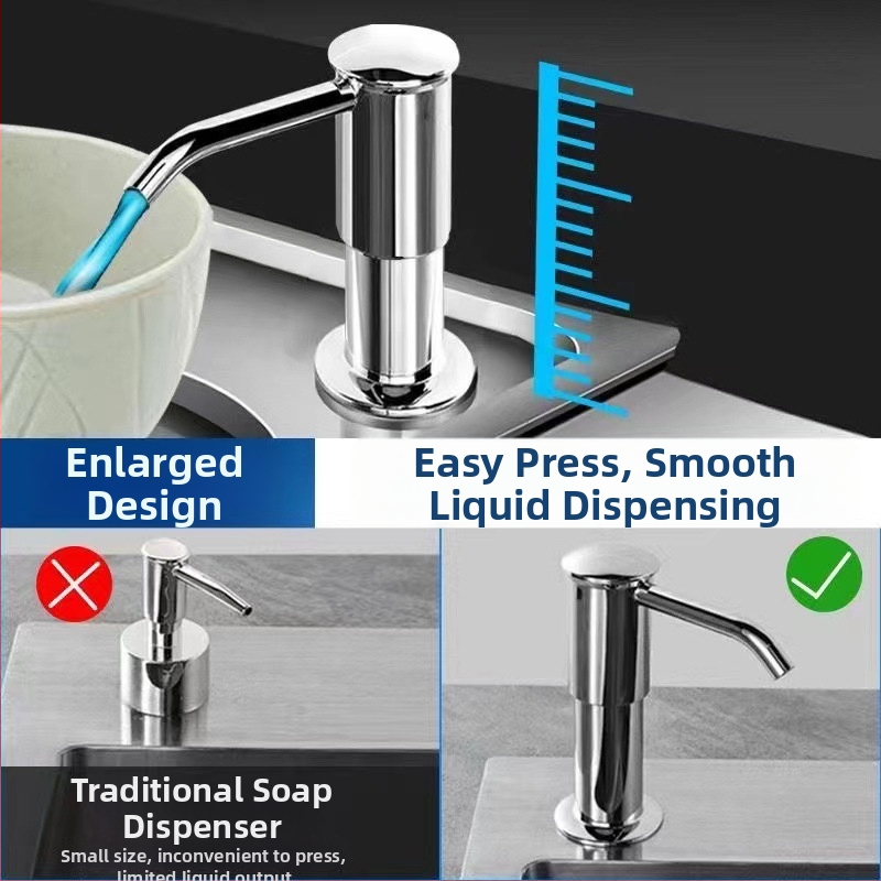 Диспенсер за сапун за кухненска мивка с удължителен механизъм, ръчно натискане, стил Лайт Лукс; Материал: ABS + силиконов гел; Тегло: 202 g; Обработка: електроплатина