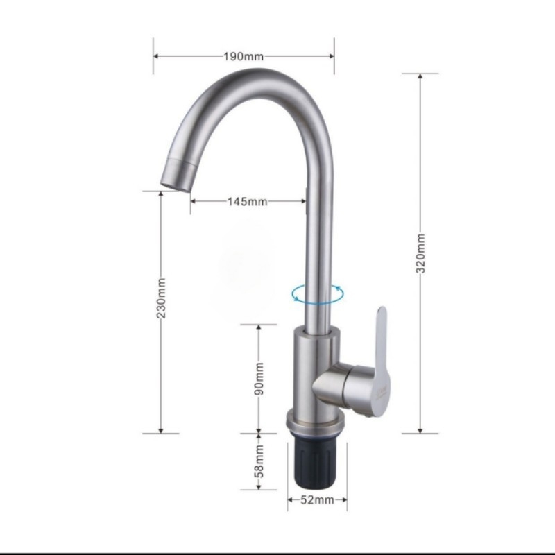 Kuhinjska slavina od nehrđajućeg čelika, okretna i sklopiva, model 1480, 0–90°C, keramički ventili, 20 mm ulaz/izlaz