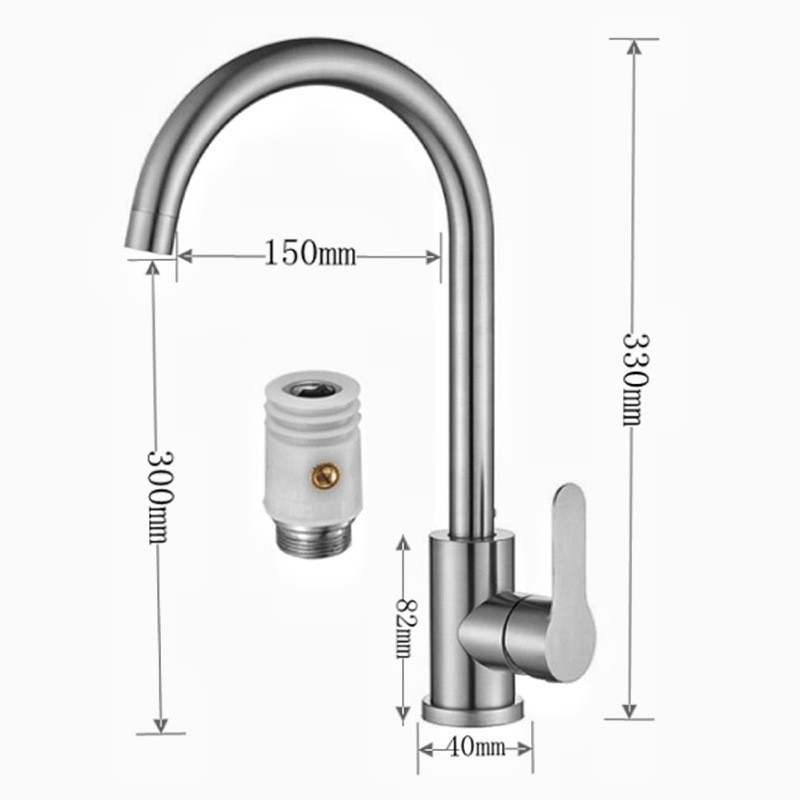 Kuhinjska slavina od nehrđajućeg čelika, okretna i sklopiva, model 1480, 0–90°C, keramički ventili, 20 mm ulaz/izlaz