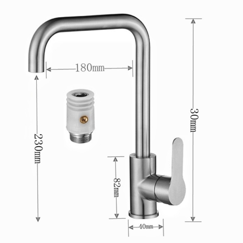 Kuhinjska slavina od nehrđajućeg čelika, okretna i sklopiva, model 1480, 0–90°C, keramički ventili, 20 mm ulaz/izlaz