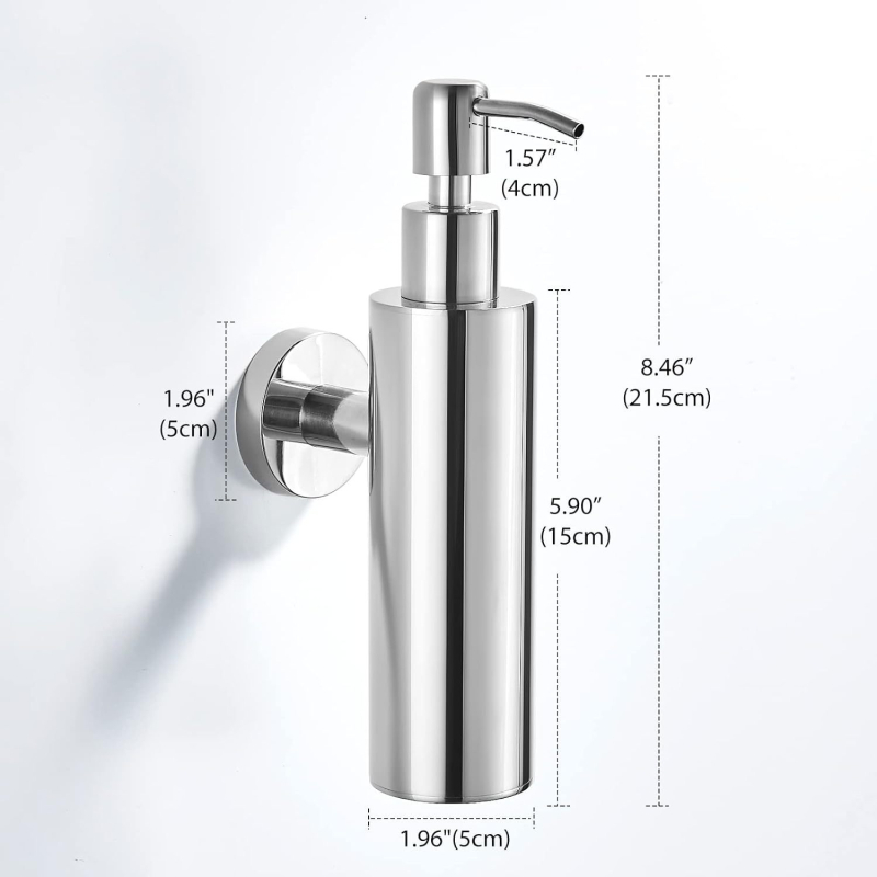Дозатор за сапун за баня, 304 неръждаема стомана, ръчно натискане, Yongxin, модерен минималистичен стил (Финиш: гланциран; Тегло: 440 g)