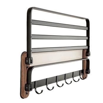 Ξύλινο αναδιπλούμενο ράφι πετσετών μπάνιου, δύο επίπεδα, μοντέλο Walnut bathroom set, φορτίο 10–15 kg, φινίρισμα οξείδωσης