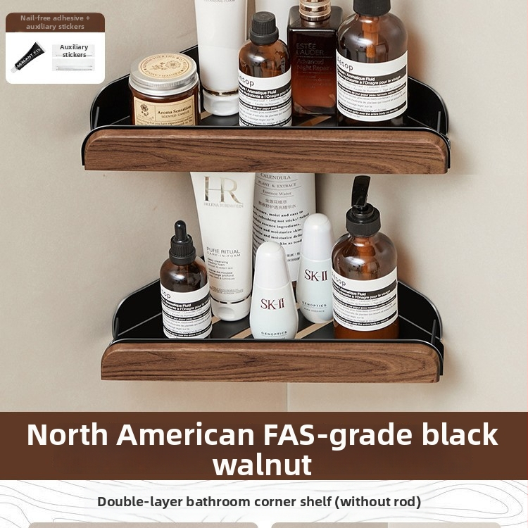 Ξύλινο αναδιπλούμενο ράφι πετσετών μπάνιου, δύο επίπεδα, μοντέλο Walnut bathroom set, φορτίο 10–15 kg, φινίρισμα οξείδωσης