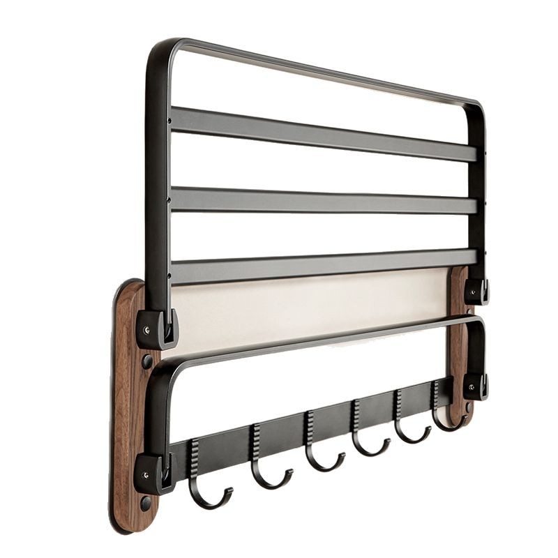 Ξύλινο αναδιπλούμενο ράφι πετσετών μπάνιου, δύο επίπεδα, μοντέλο Walnut bathroom set, φορτίο 10–15 kg, φινίρισμα οξείδωσης