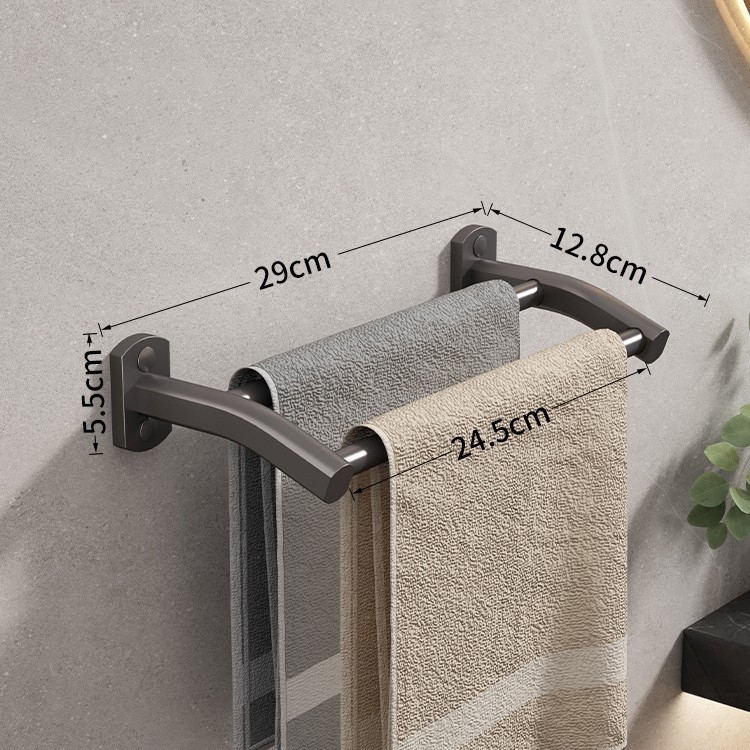 Zidni držač za ručnike bez bušenja, od aluminija, premaz sprejem plastike, nosivost 15 kg, 1–2 razine, stil svijetlog luksuza
