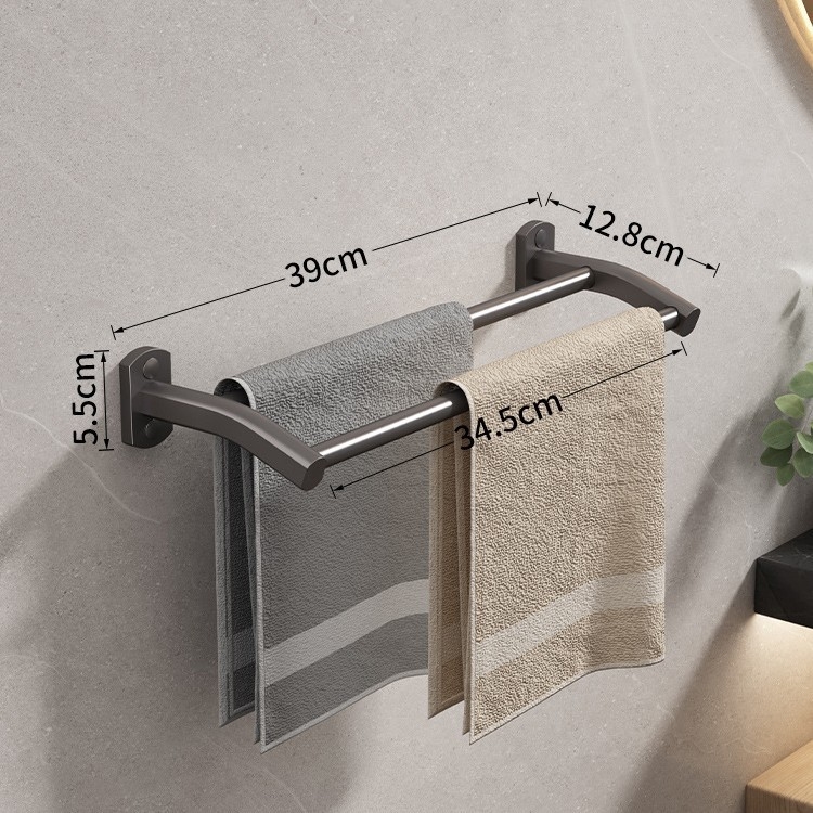 Zidni držač za ručnike bez bušenja, od aluminija, premaz sprejem plastike, nosivost 15 kg, 1–2 razine, stil svijetlog luksuza