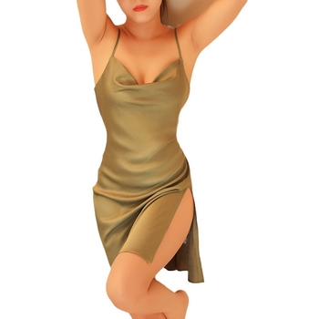 Hát nélküli, szexi sling fazonú hálóruha, oldalsó hasíték, poliészter anyag, ultra vékony anyag, egyszerű gallér