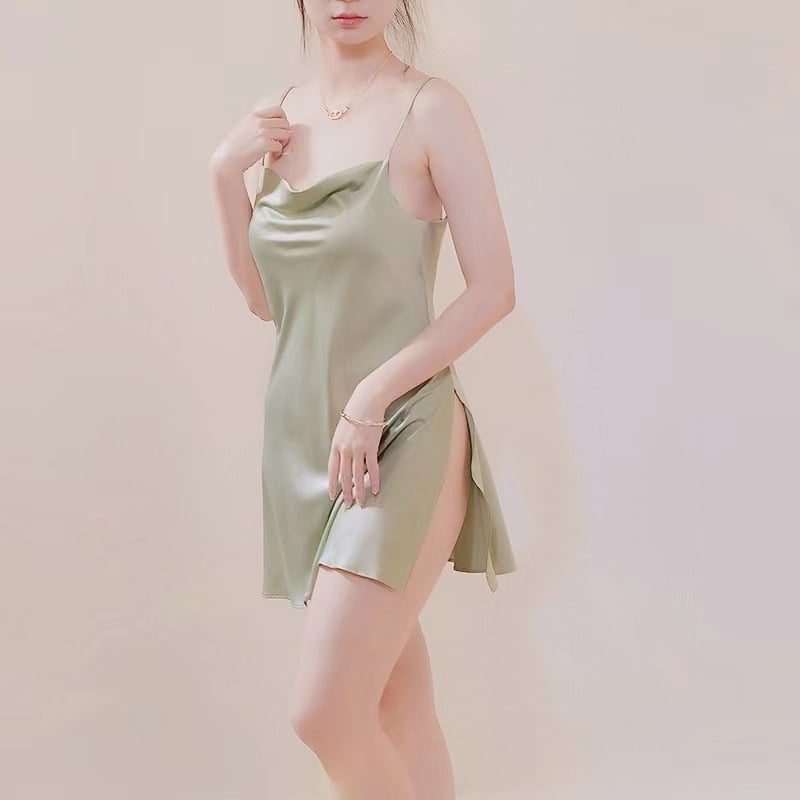 Hát nélküli, szexi sling fazonú hálóruha, oldalsó hasíték, poliészter anyag, ultra vékony anyag, egyszerű gallér