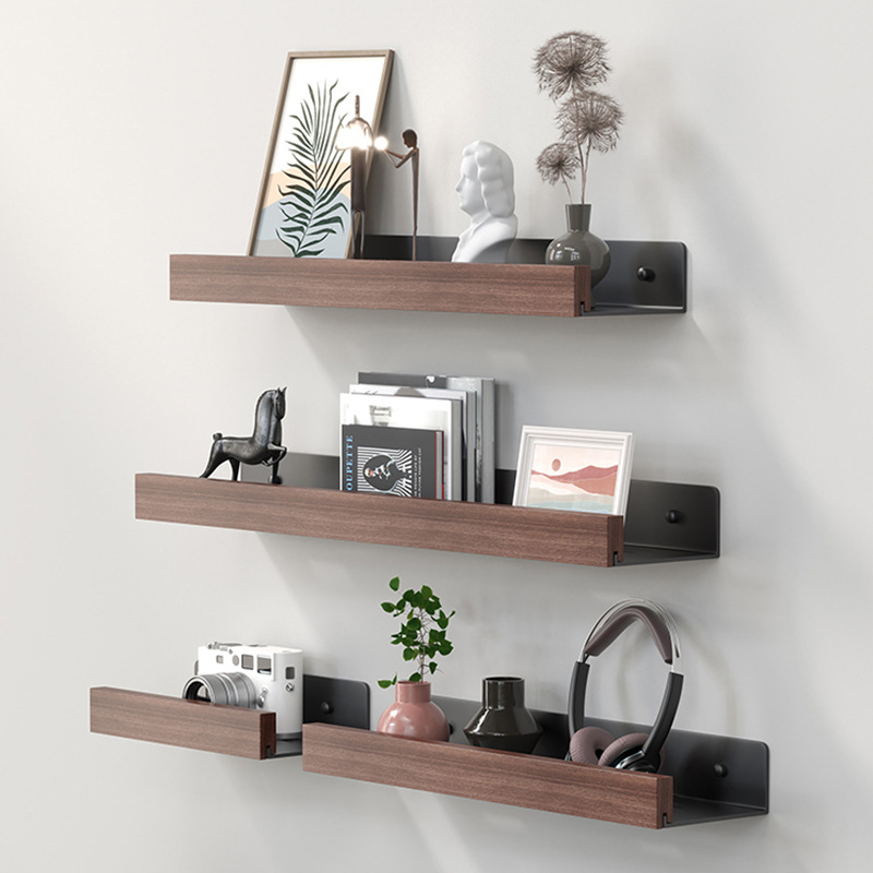 Ράφι αποθήκευσης μπάνιου από καρυδιά, εγκατάσταση χωρίς τρύπες στον τοίχο, συνδυασμός αλουμινίου και ξύλου, φόρτος 40 kg, ένα επίπεδο, επεξεργασία επιφανειας: χωρίς σκόνη και αδιάβροχο κερί για μούχλα, μοντέρνο μινιμαλιστικό στυλ