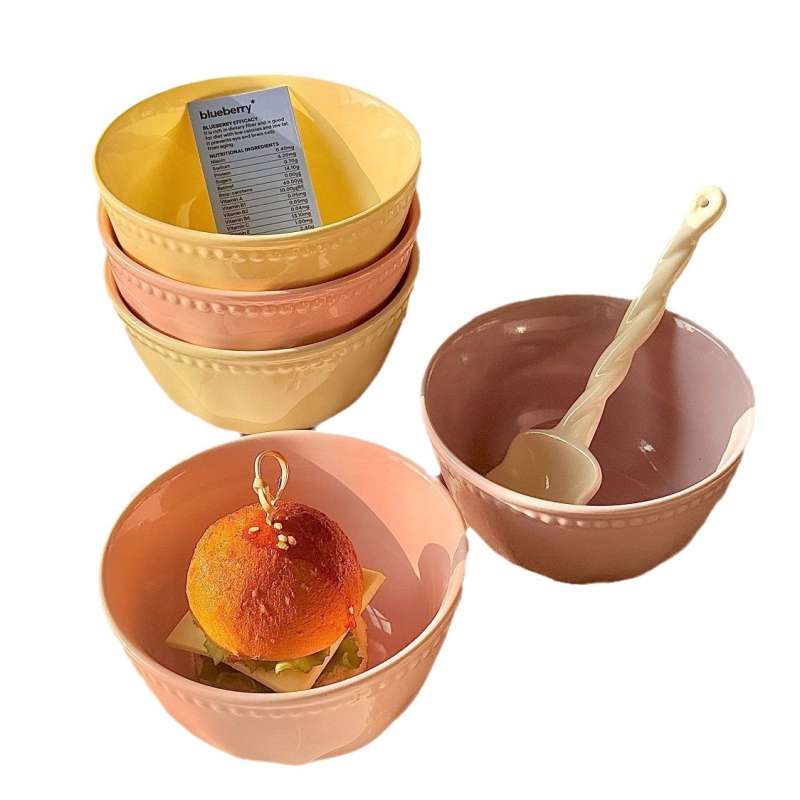 Reliefná keramická miska s podglazúrovou úpravou, nordický štýl, guľatá, vhodná do mikrovlnky