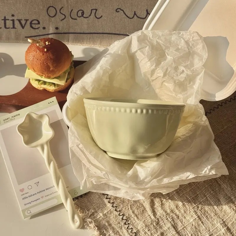 Reliefná keramická miska s podglazúrovou úpravou, nordický štýl, guľatá, vhodná do mikrovlnky