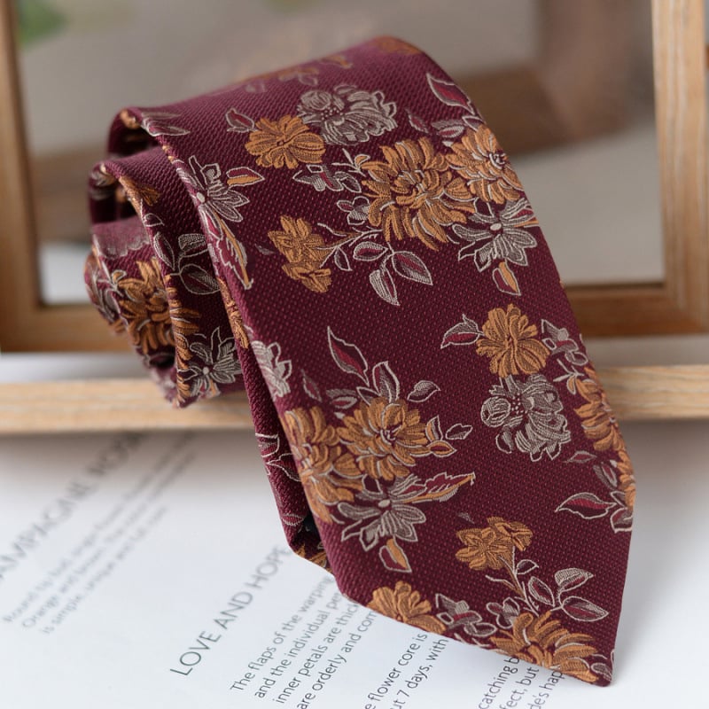 Cravată florală – Jacquard, poliester, căptușită cu mătase poliesterică, design masculin, stil săgeată, pentru ținute de seară