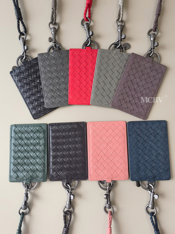 MCBV Θήκη Κάρτας ID από Γνήσιο Δέρμα, Χειροποίητη Πλέξη, Με Κορδόνι, Για Ανδρες Και Γυναίκες, 1 Πτυχής Σχέδιο, Πολυεστερική Επένδυση