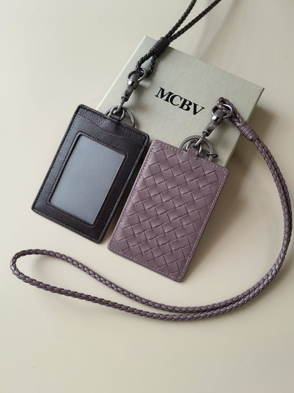 MCBV Θήκη Κάρτας ID από Γνήσιο Δέρμα, Χειροποίητη Πλέξη, Με Κορδόνι, Για Ανδρες Και Γυναίκες, 1 Πτυχής Σχέδιο, Πολυεστερική Επένδυση