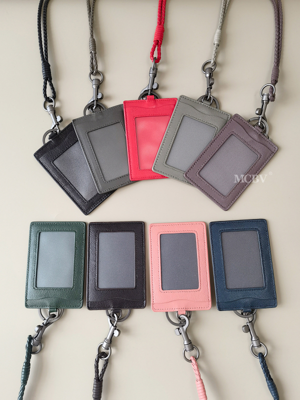 MCBV Θήκη Κάρτας ID από Γνήσιο Δέρμα, Χειροποίητη Πλέξη, Με Κορδόνι, Για Ανδρες Και Γυναίκες, 1 Πτυχής Σχέδιο, Πολυεστερική Επένδυση