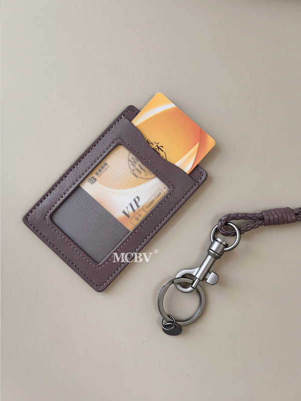 MCBV Θήκη Κάρτας ID από Γνήσιο Δέρμα, Χειροποίητη Πλέξη, Με Κορδόνι, Για Ανδρες Και Γυναίκες, 1 Πτυχής Σχέδιο, Πολυεστερική Επένδυση