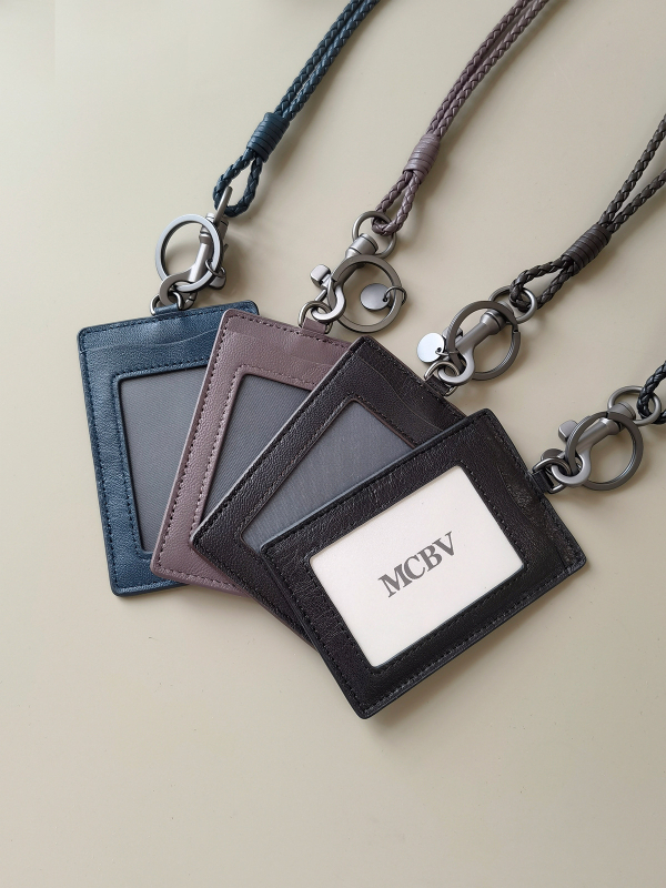 MCBV Θήκη Κάρτας ID από Γνήσιο Δέρμα, Χειροποίητη Πλέξη, Με Κορδόνι, Για Ανδρες Και Γυναίκες, 1 Πτυχής Σχέδιο, Πολυεστερική Επένδυση