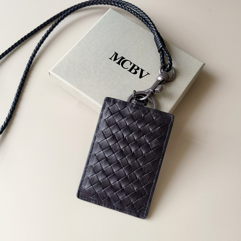 MCBV Θήκη Κάρτας ID από Γνήσιο Δέρμα, Χειροποίητη Πλέξη, Με Κορδόνι, Για Ανδρες Και Γυναίκες, 1 Πτυχής Σχέδιο, Πολυεστερική Επένδυση