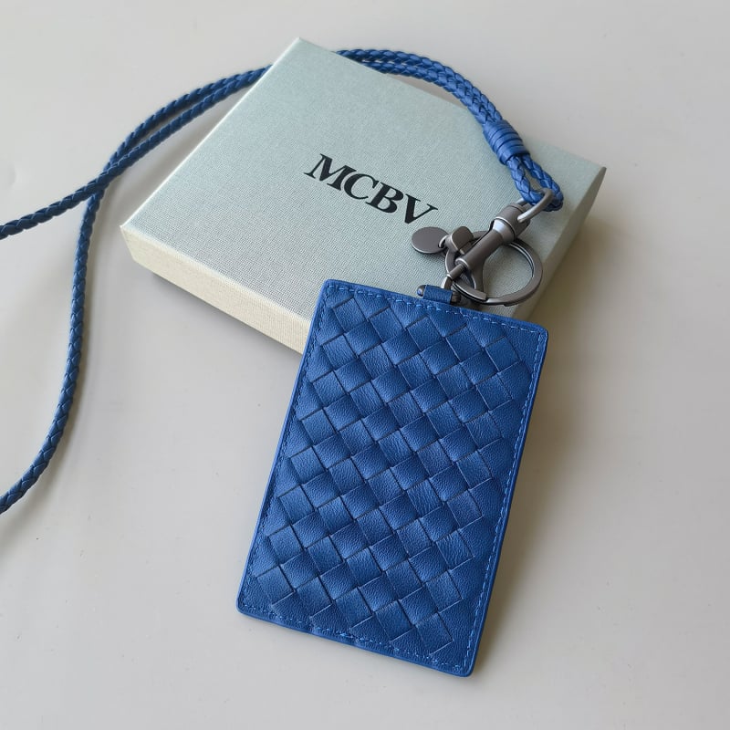 MCBV Θήκη Κάρτας ID από Γνήσιο Δέρμα, Χειροποίητη Πλέξη, Με Κορδόνι, Για Ανδρες Και Γυναίκες, 1 Πτυχής Σχέδιο, Πολυεστερική Επένδυση