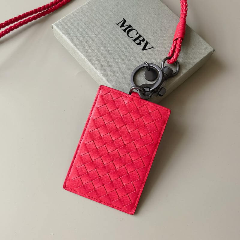 MCBV Θήκη Κάρτας ID από Γνήσιο Δέρμα, Χειροποίητη Πλέξη, Με Κορδόνι, Για Ανδρες Και Γυναίκες, 1 Πτυχής Σχέδιο, Πολυεστερική Επένδυση
