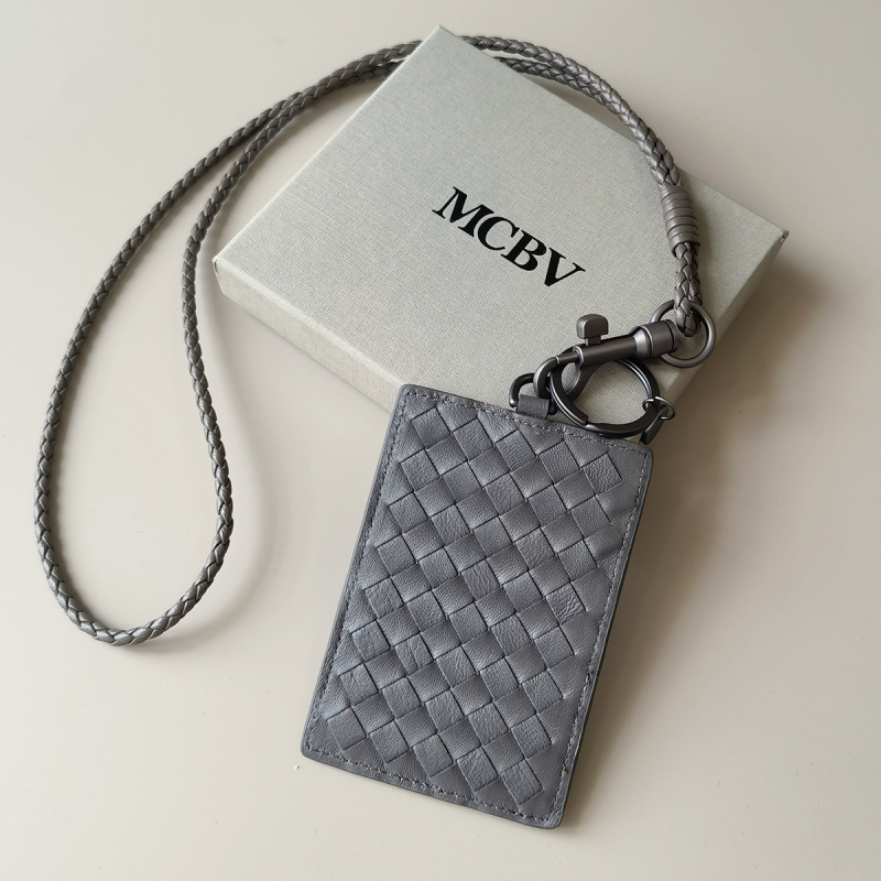 MCBV Θήκη Κάρτας ID από Γνήσιο Δέρμα, Χειροποίητη Πλέξη, Με Κορδόνι, Για Ανδρες Και Γυναίκες, 1 Πτυχής Σχέδιο, Πολυεστερική Επένδυση