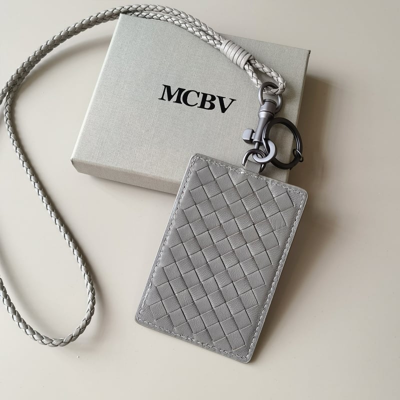 MCBV Θήκη Κάρτας ID από Γνήσιο Δέρμα, Χειροποίητη Πλέξη, Με Κορδόνι, Για Ανδρες Και Γυναίκες, 1 Πτυχής Σχέδιο, Πολυεστερική Επένδυση