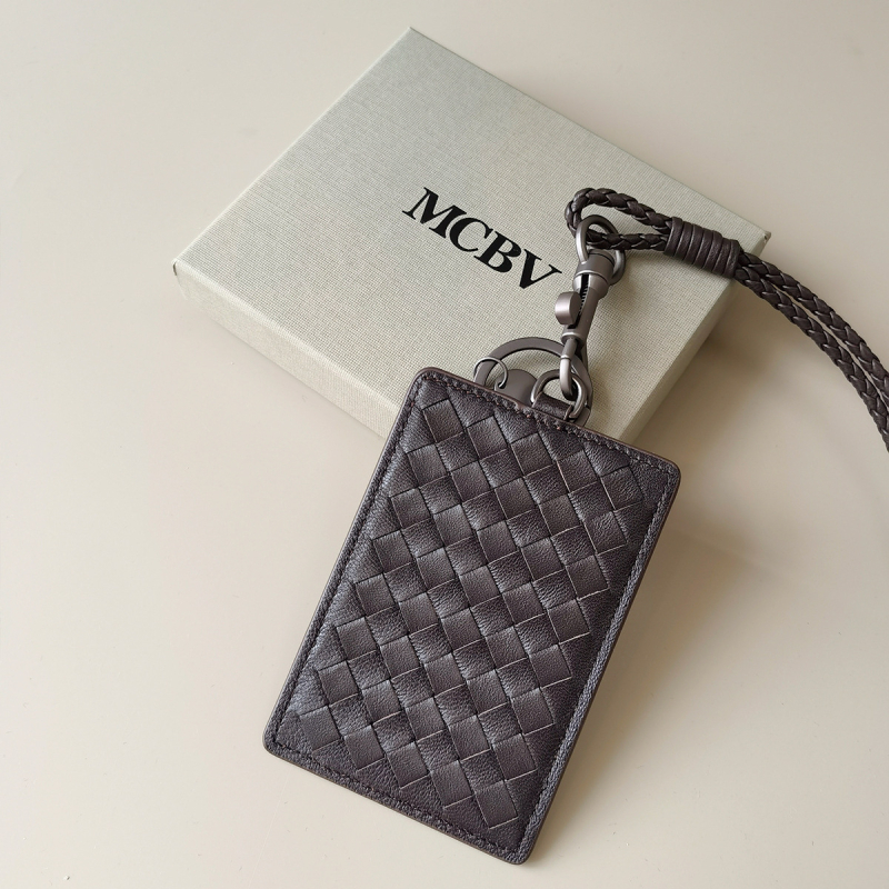 MCBV Θήκη Κάρτας ID από Γνήσιο Δέρμα, Χειροποίητη Πλέξη, Με Κορδόνι, Για Ανδρες Και Γυναίκες, 1 Πτυχής Σχέδιο, Πολυεστερική Επένδυση