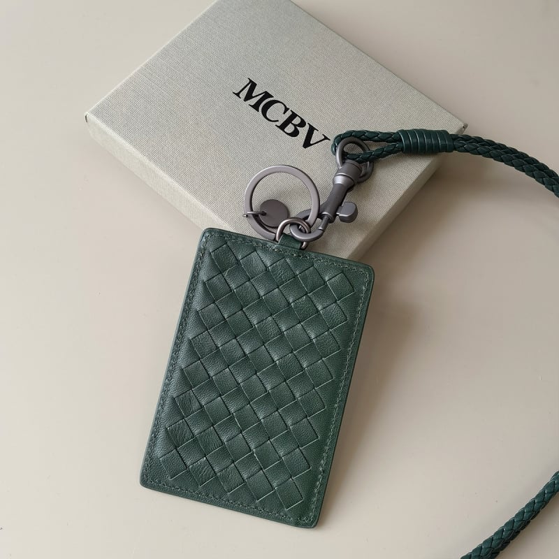 MCBV Θήκη Κάρτας ID από Γνήσιο Δέρμα, Χειροποίητη Πλέξη, Με Κορδόνι, Για Ανδρες Και Γυναίκες, 1 Πτυχής Σχέδιο, Πολυεστερική Επένδυση