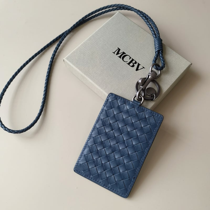 MCBV Θήκη Κάρτας ID από Γνήσιο Δέρμα, Χειροποίητη Πλέξη, Με Κορδόνι, Για Ανδρες Και Γυναίκες, 1 Πτυχής Σχέδιο, Πολυεστερική Επένδυση