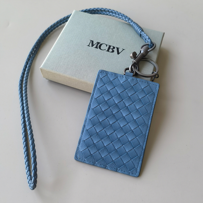 MCBV Θήκη Κάρτας ID από Γνήσιο Δέρμα, Χειροποίητη Πλέξη, Με Κορδόνι, Για Ανδρες Και Γυναίκες, 1 Πτυχής Σχέδιο, Πολυεστερική Επένδυση