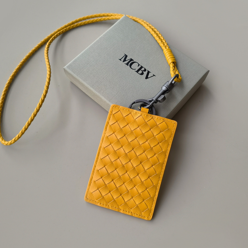 MCBV Θήκη Κάρτας ID από Γνήσιο Δέρμα, Χειροποίητη Πλέξη, Με Κορδόνι, Για Ανδρες Και Γυναίκες, 1 Πτυχής Σχέδιο, Πολυεστερική Επένδυση