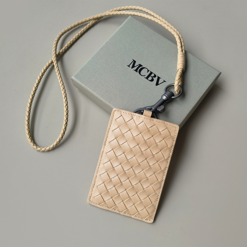 MCBV Θήκη Κάρτας ID από Γνήσιο Δέρμα, Χειροποίητη Πλέξη, Με Κορδόνι, Για Ανδρες Και Γυναίκες, 1 Πτυχής Σχέδιο, Πολυεστερική Επένδυση