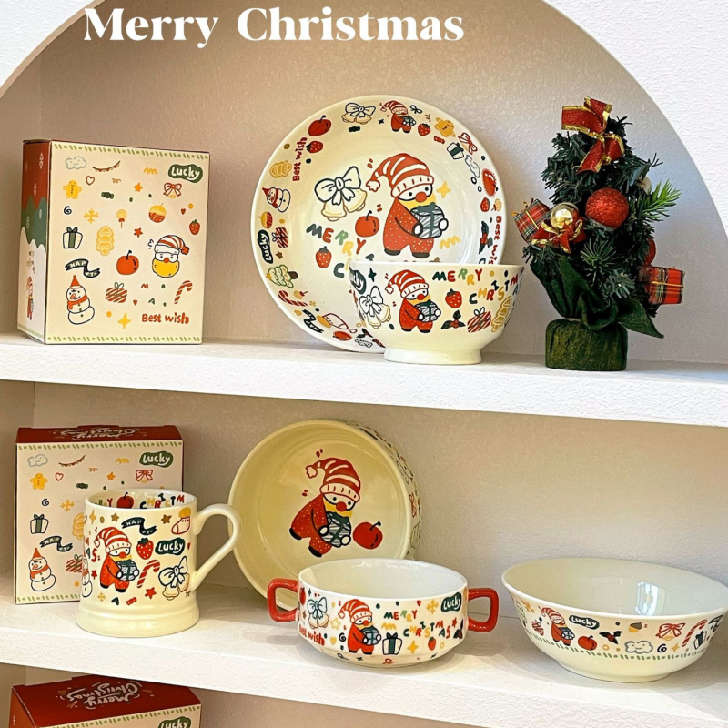 Set de boluri ceramice pentru o singură persoană: bol pentru tăiței, bol pentru orez și cană, formă circulară, subglazură, stil drăguț, compatibil cu microunde