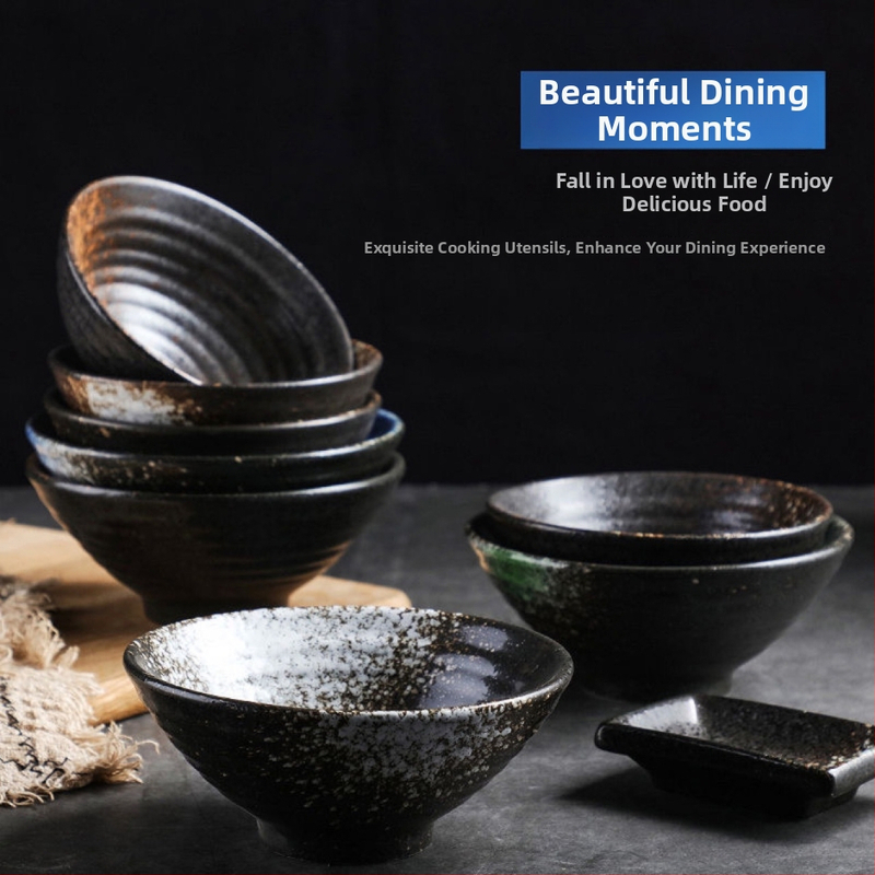 Japonský štýl porcelánová miska na ryžu, kruhový tvar, mikrovlnná vhodná, farebná glazúra, súprava riadu, možnosť potlače loga