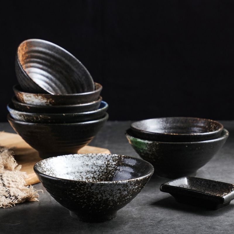 Japonský štýl porcelánová miska na ryžu, kruhový tvar, mikrovlnná vhodná, farebná glazúra, súprava riadu, možnosť potlače loga