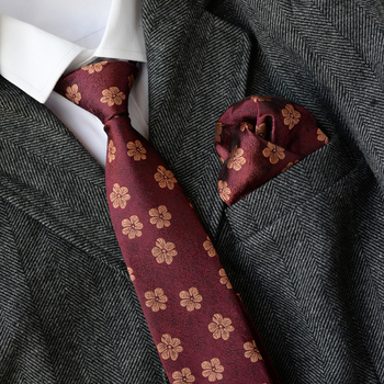 Cravată bărbați floral jacquard și set batistă, lățime standard, fibră poliesterică, model floral