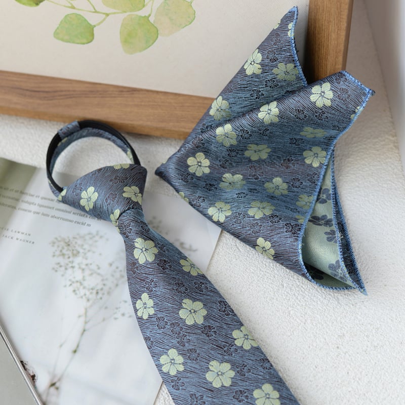 Cravată bărbați floral jacquard și set batistă, lățime standard, fibră poliesterică, model floral