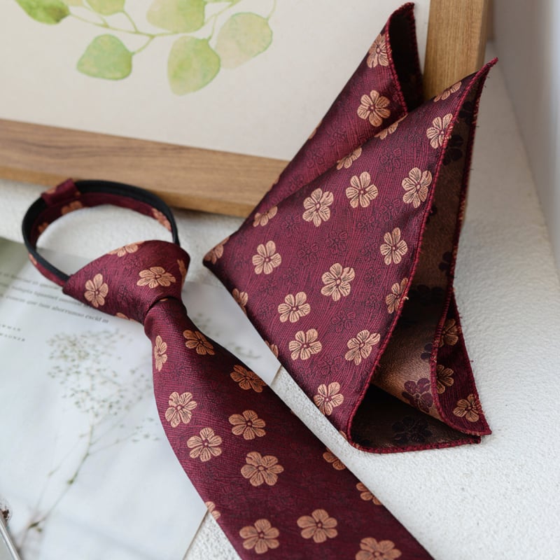 Cravată bărbați floral jacquard și set batistă, lățime standard, fibră poliesterică, model floral