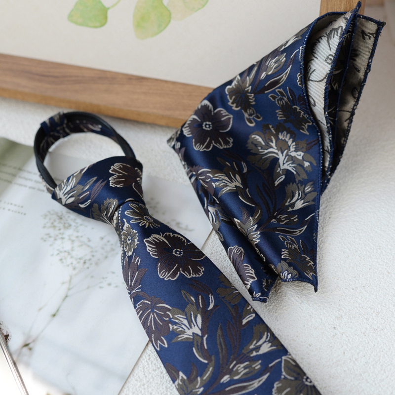 Cravată bărbați floral jacquard și set batistă, lățime standard, fibră poliesterică, model floral