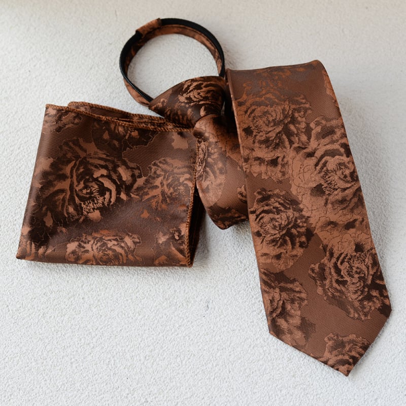 Cravată bărbați floral jacquard și set batistă, lățime standard, fibră poliesterică, model floral