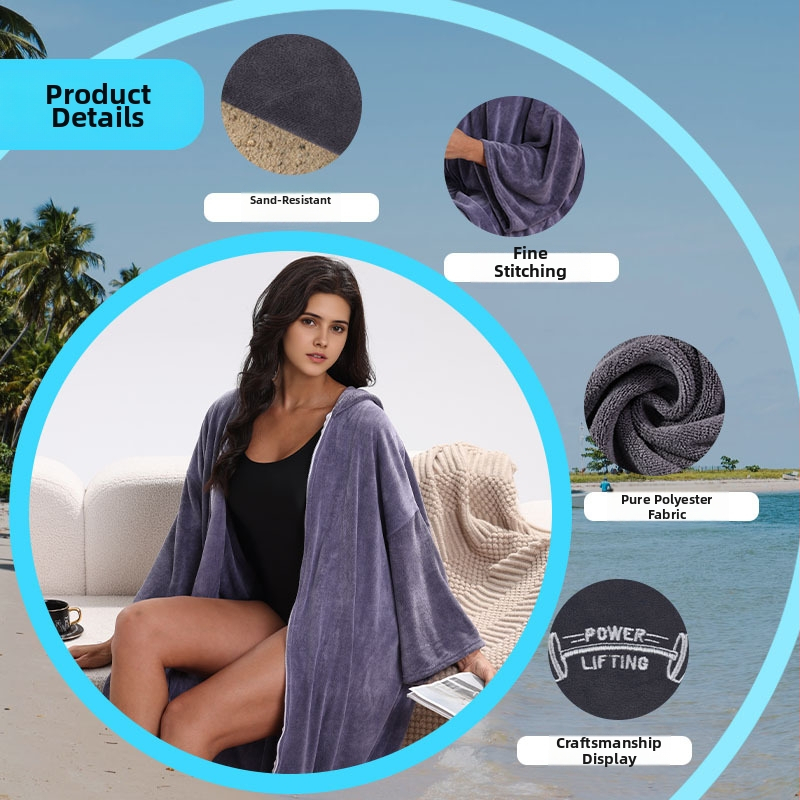 Unisex mikrofiberist kapuutsiga vannakleit-pončo, kiiresti kuivab ja imab niiskust, 400–500 g, 150d lõng, sile kude