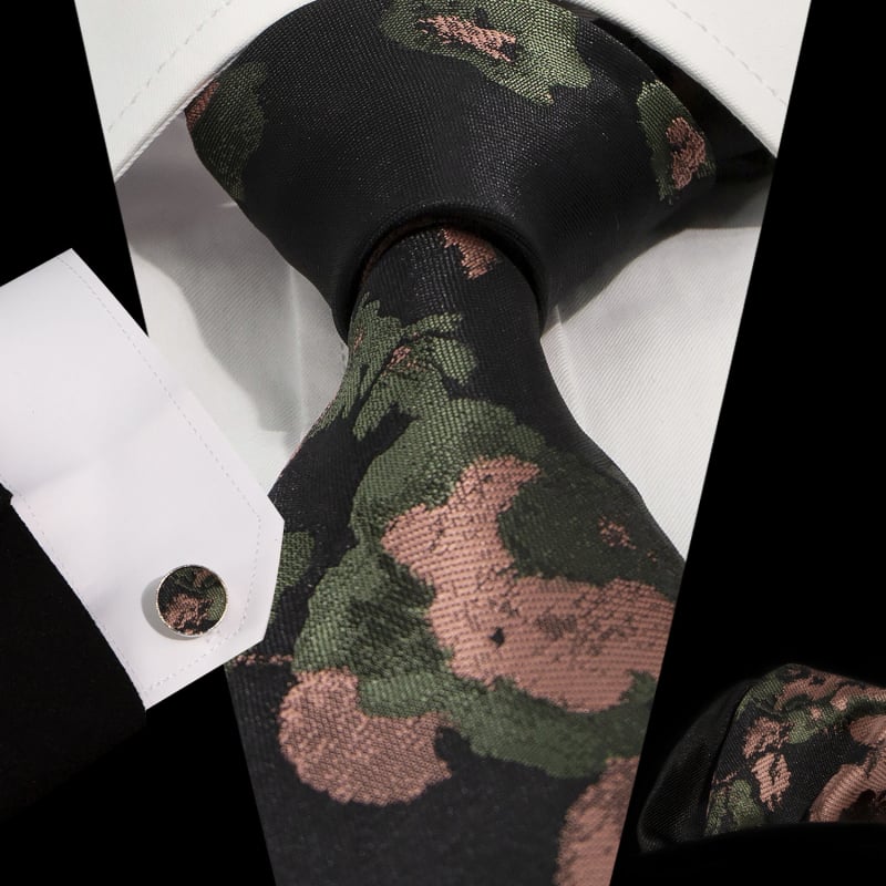 Set cravată, batistă de buzunar și butoni de manșetă | Model Jacquard Paisley | Fire poliester | Diametrul butonilor de manșetă 1,5 cm