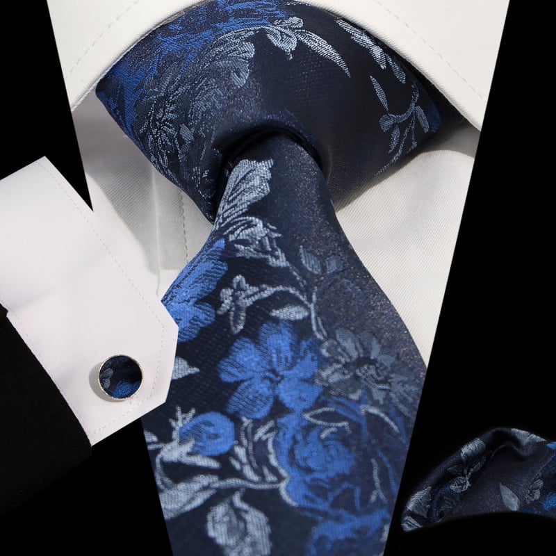 Set cravată, batistă de buzunar și butoni de manșetă | Model Jacquard Paisley | Fire poliester | Diametrul butonilor de manșetă 1,5 cm