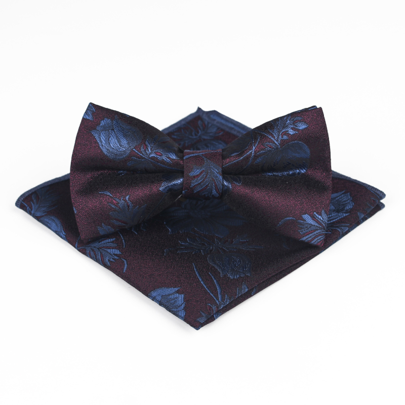 Bow Tie ir kišeninės skarelės komplektas su gėlių raštu iš poliesterio džakardo