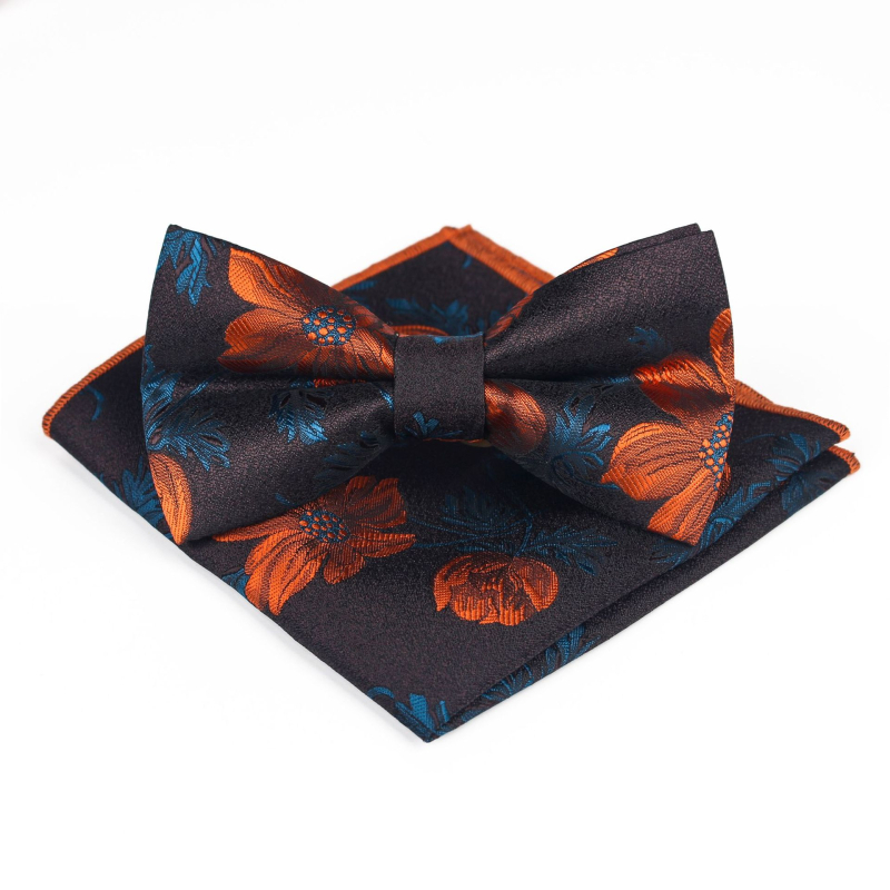Bow Tie ir kišeninės skarelės komplektas su gėlių raštu iš poliesterio džakardo