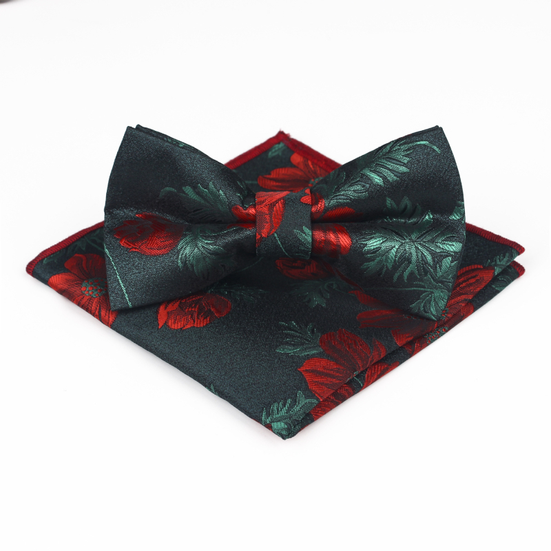 Bow Tie ir kišeninės skarelės komplektas su gėlių raštu iš poliesterio džakardo