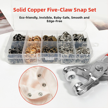 Метални snap копчета с пет щипки, скрити за дрехи — сплав, комплект за монтаж; подходящи за дънки, шапки, ризи, якета и чанти